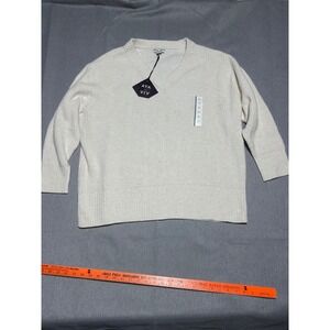Ava &‎ Viv Sweater Womens 2X Cream Ribbed Knit V-Neck Pullover Chunky